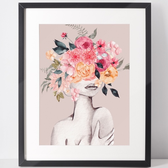 Watercolor Floral Woman Portrait Wall Art Illustration Print Poster Unframed - Picture 2 of 7